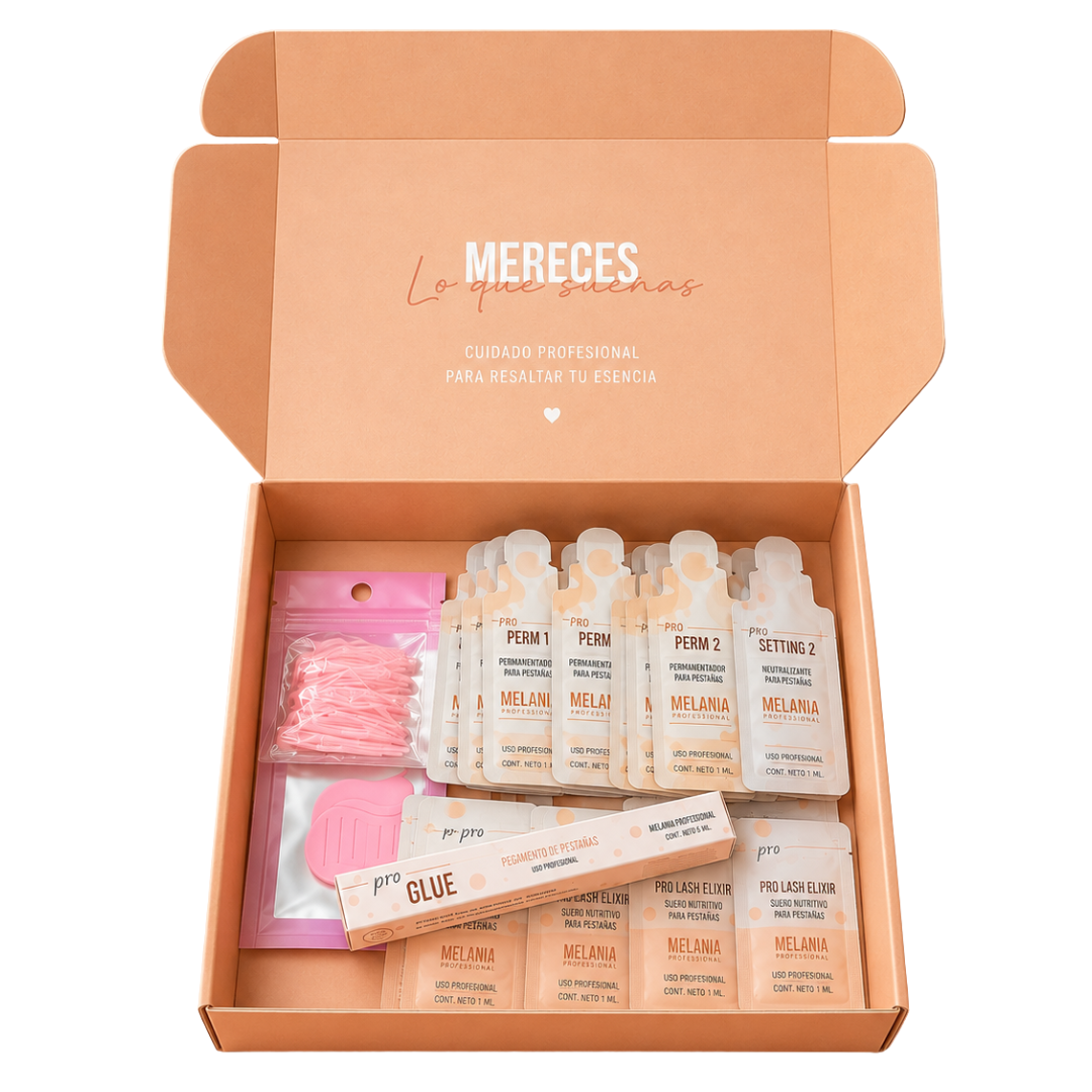 Kit de Lash Lifting — 10 Set (Perm 1 y Setting 2) + 16 Pro Lash Botox en Monodosis. Melania
